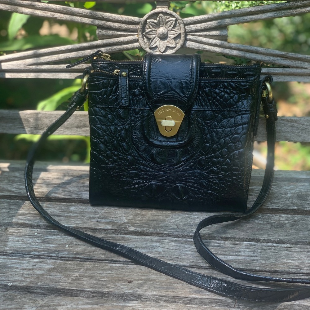 Brahmin Black Leather Double Crossbody Bag
